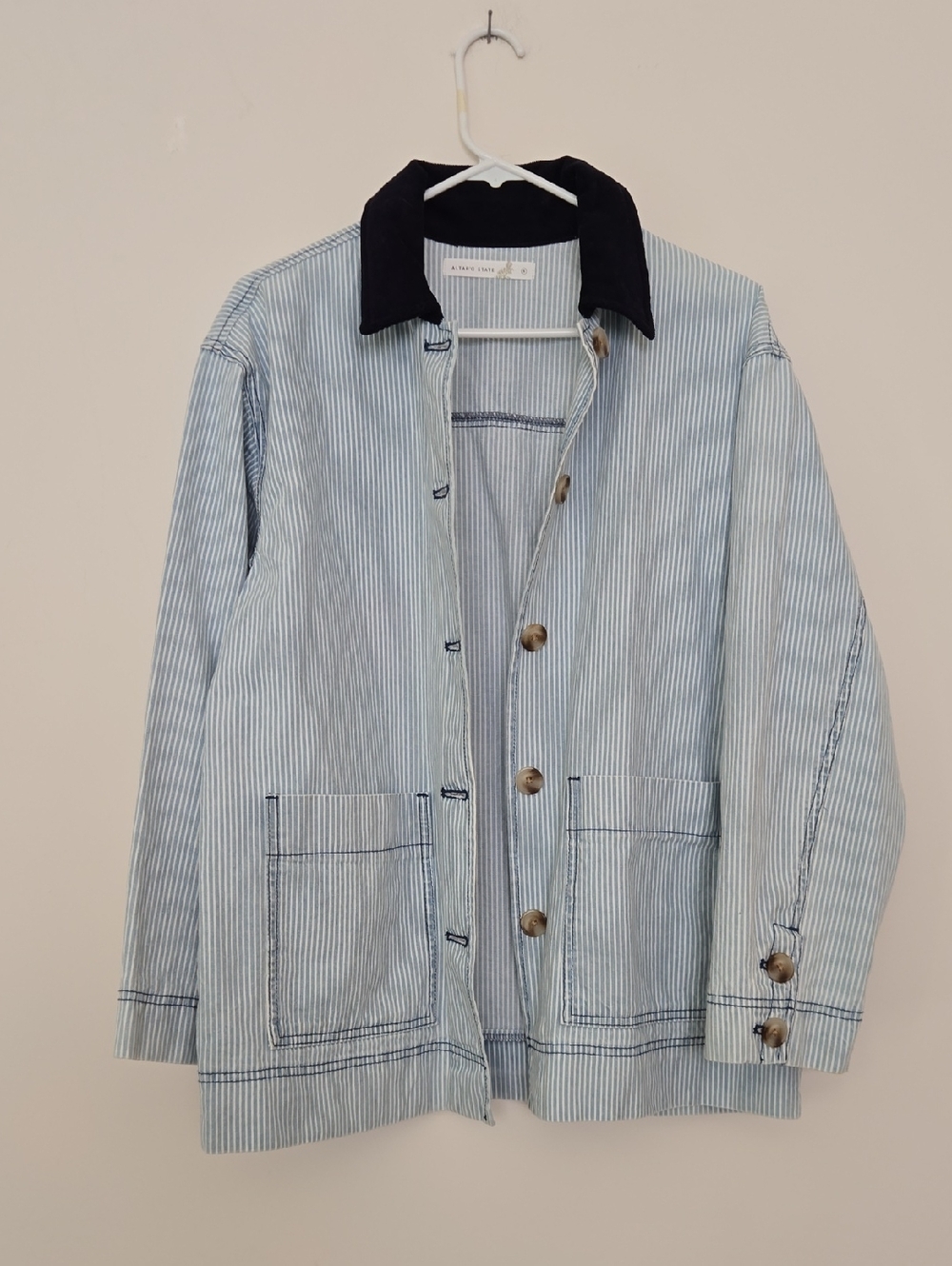 Altar'd State Blue Denim Striped Barn Jacket - Fishermancore Small